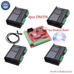 Breakout board CNC USB MACH3 100Khz + 4pcs Digital Stepper Motor Driver DM556 2 Phase DC20V-50V 5.6A 42 57 86 Motor Controller